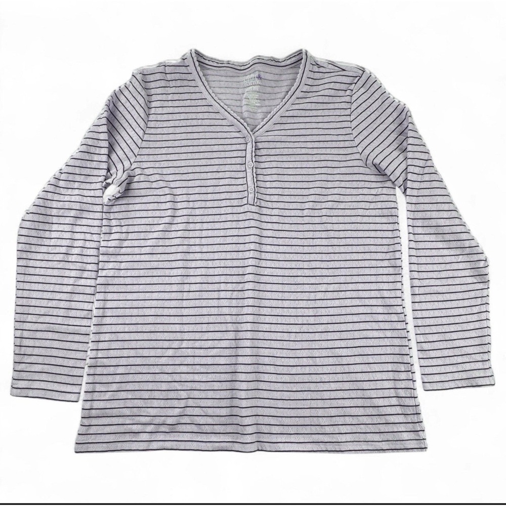 Croft Barrow Pajama Top Womens Petite Size PS Lilac Black Striped